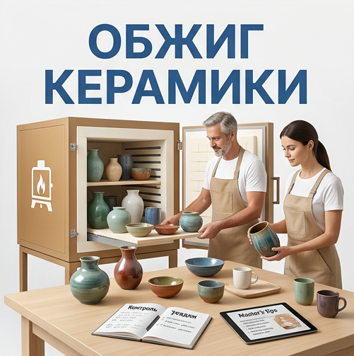 Процесс обжига керамики в профессиональной печи при высокой температуре