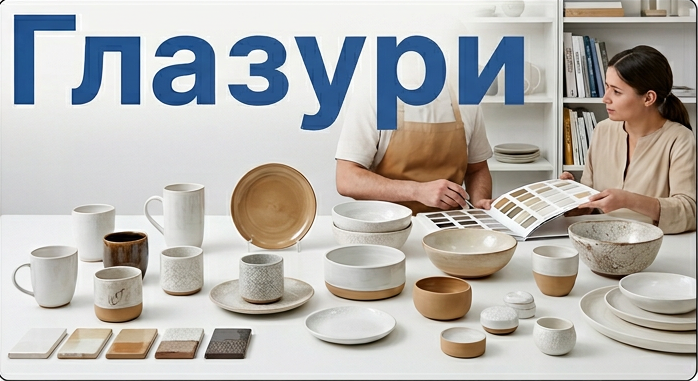 Готовые керамические изделия с различными видами глазурей