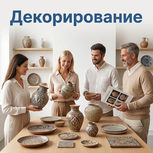 Готовые декорированные керамические изделия с различными техниками росписи и глазурных покрытий