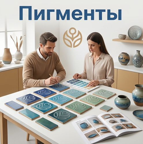 Процесс подглазурной росписи керамической тарелки синим пигментом с помощью кисти